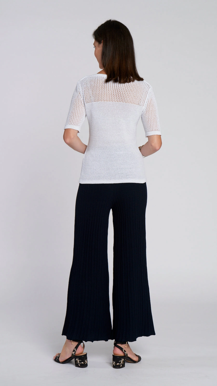 Julia Plisse-Look Wide Leg Pants, Dark Navy Dynamic Flex Panels Casual Vibes