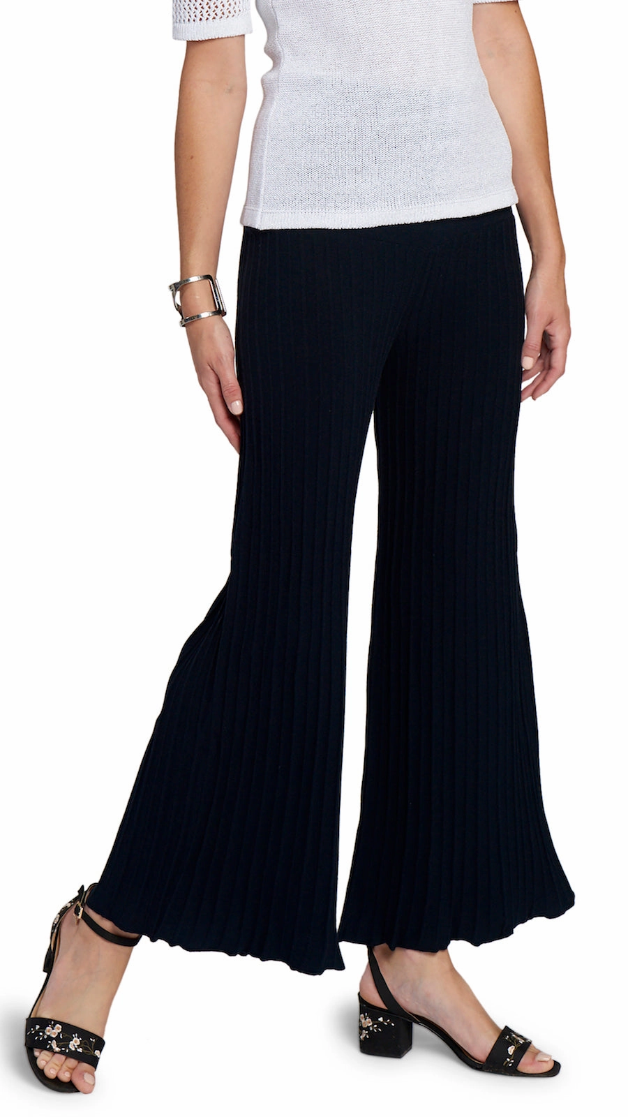 Julia Plisse-Look Wide Leg Pants, Dark Navy Comfort Waist