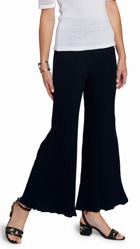 Julia Plisse-Look Wide Leg Pants, Dark Navy Comfort Waist