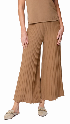 Giuliana Plisse-Look Cropped Wide Leg Pants - Mocha Linen blend Smart Utility