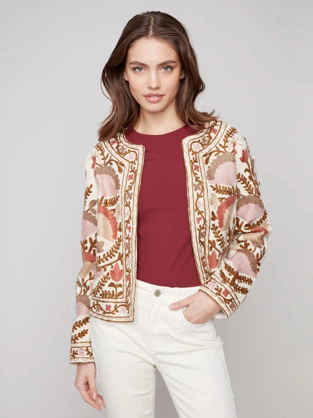 Charlie B. Embroidered Cotton Jacket- Ceremony FadeResistant Dye Flexible Waistband