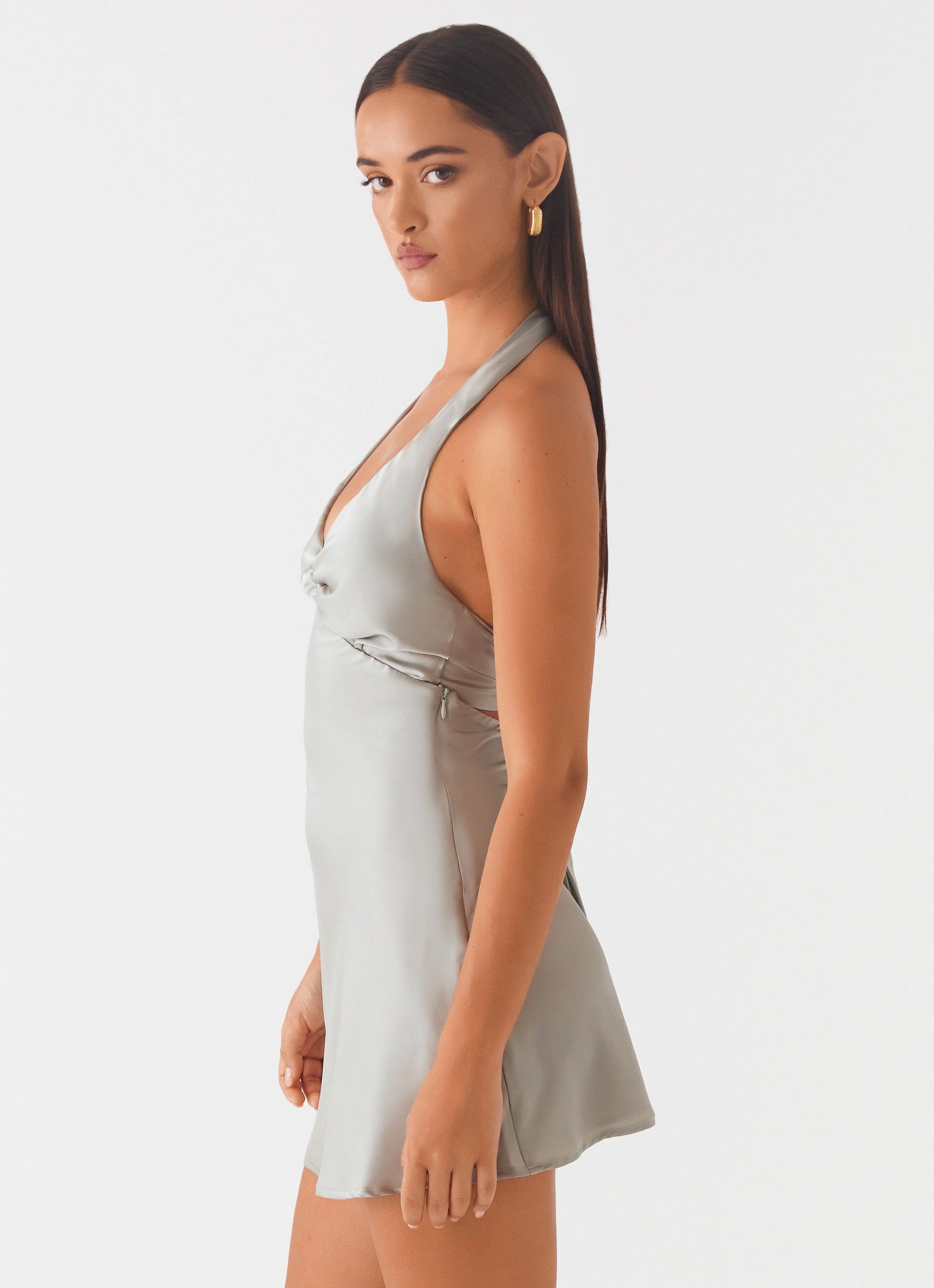 Pastel-Tone Heavy Hearted Mini Dress - Sage