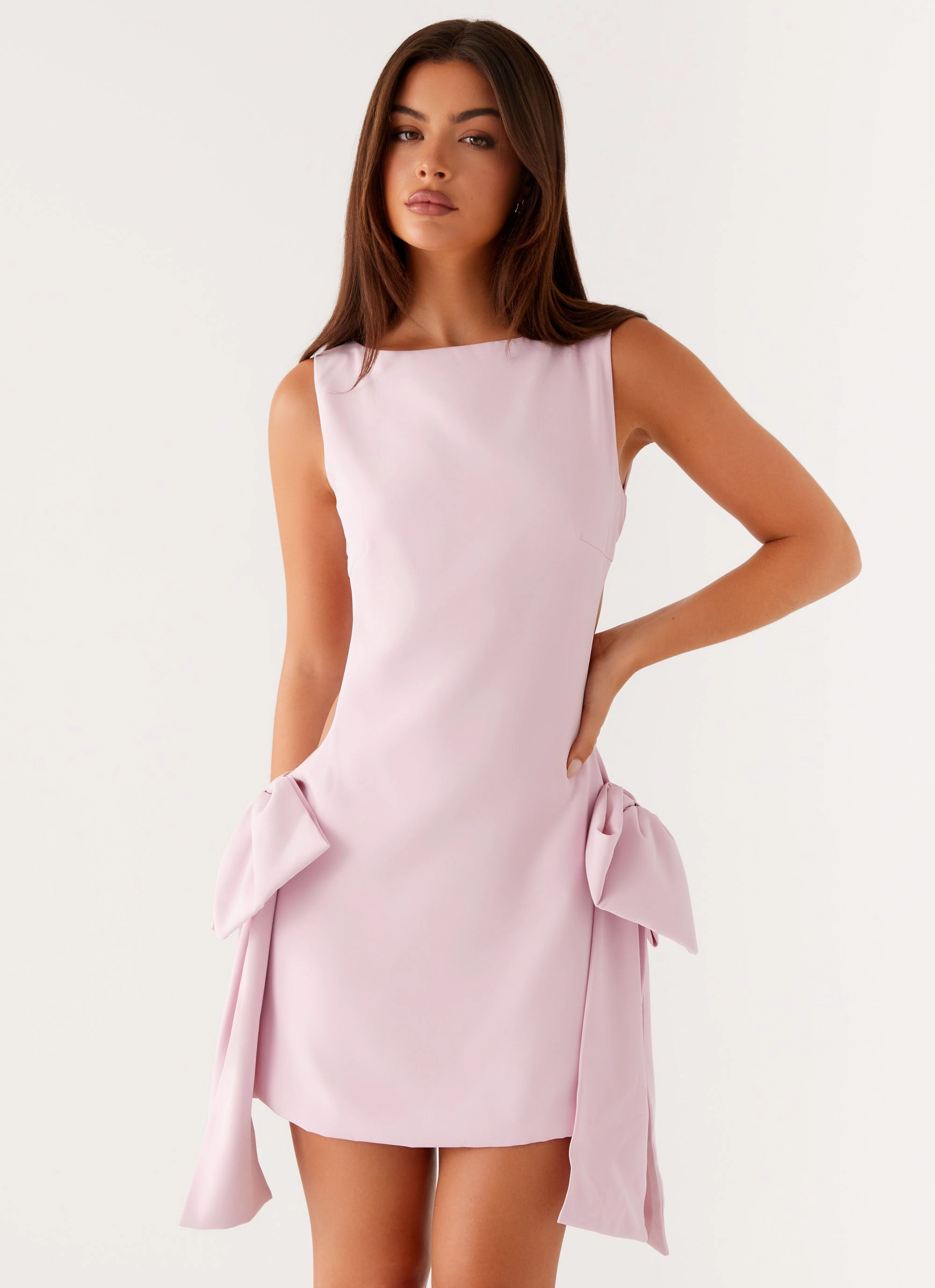 Rhodes Bow Mini Dress - Pink Contrast-Piping Polished Mood