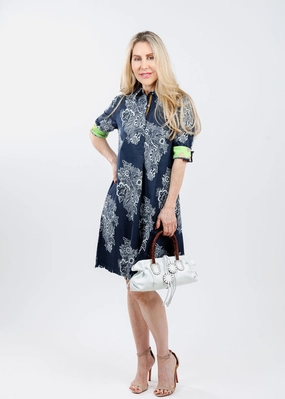 Comfort and Elegance Sweetheart-Neck Chatham Dress - Navy White Floral