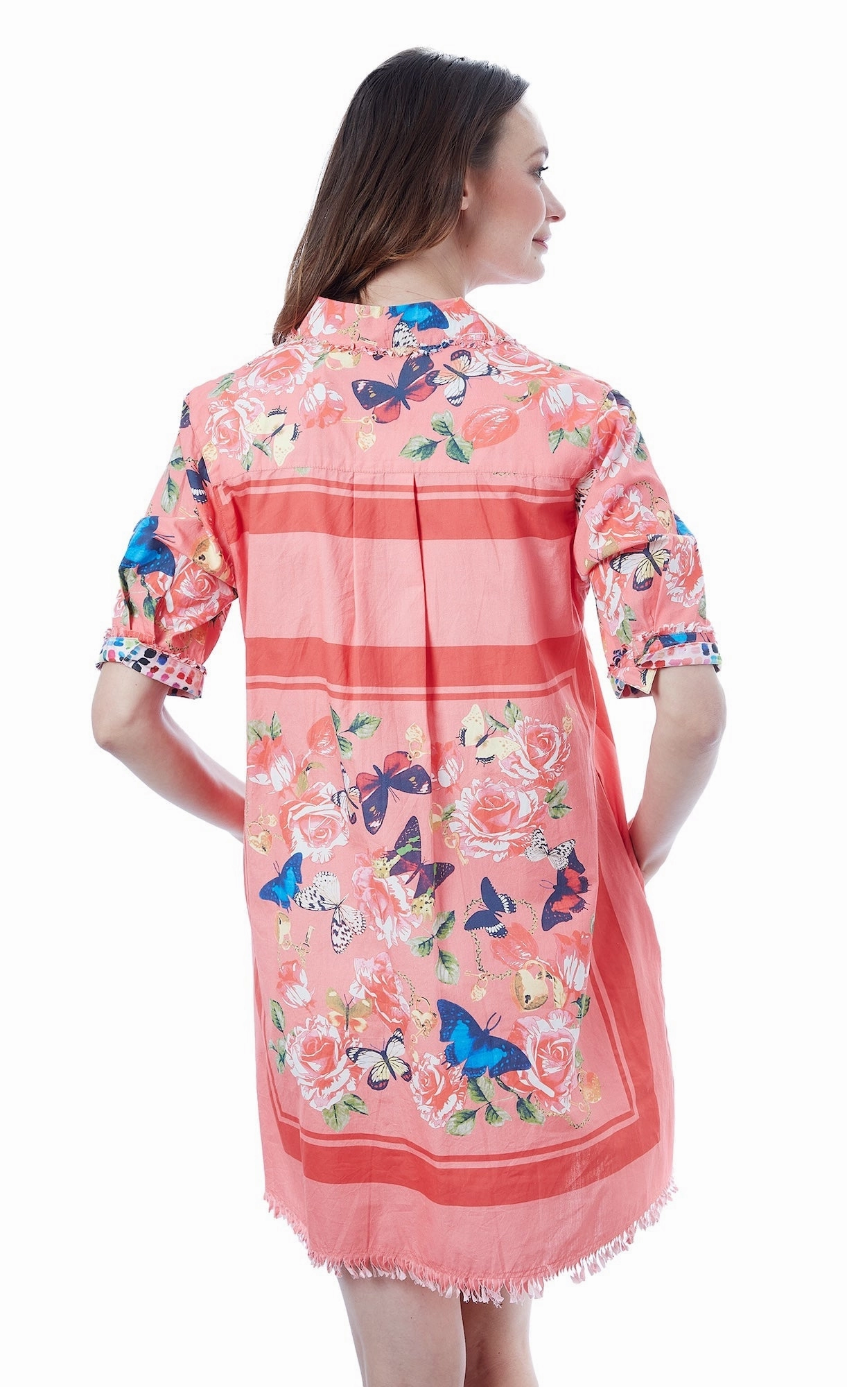 Chatham Dress - Pink With Butterflies Print Playful Cut Rose Soft