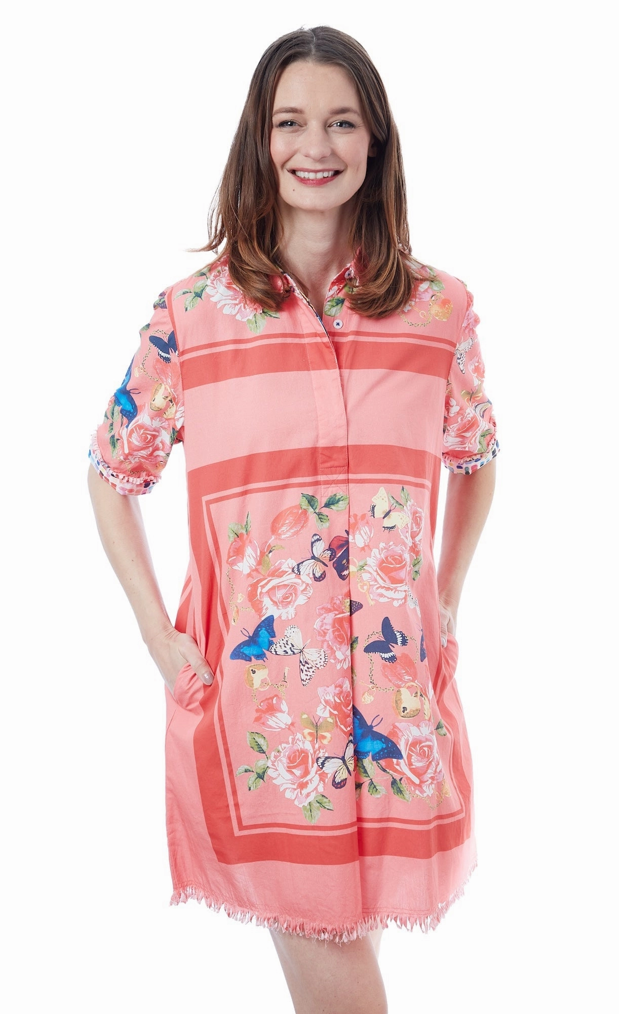 Chatham Dress - Pink With Butterflies Print Comfortable casual dress