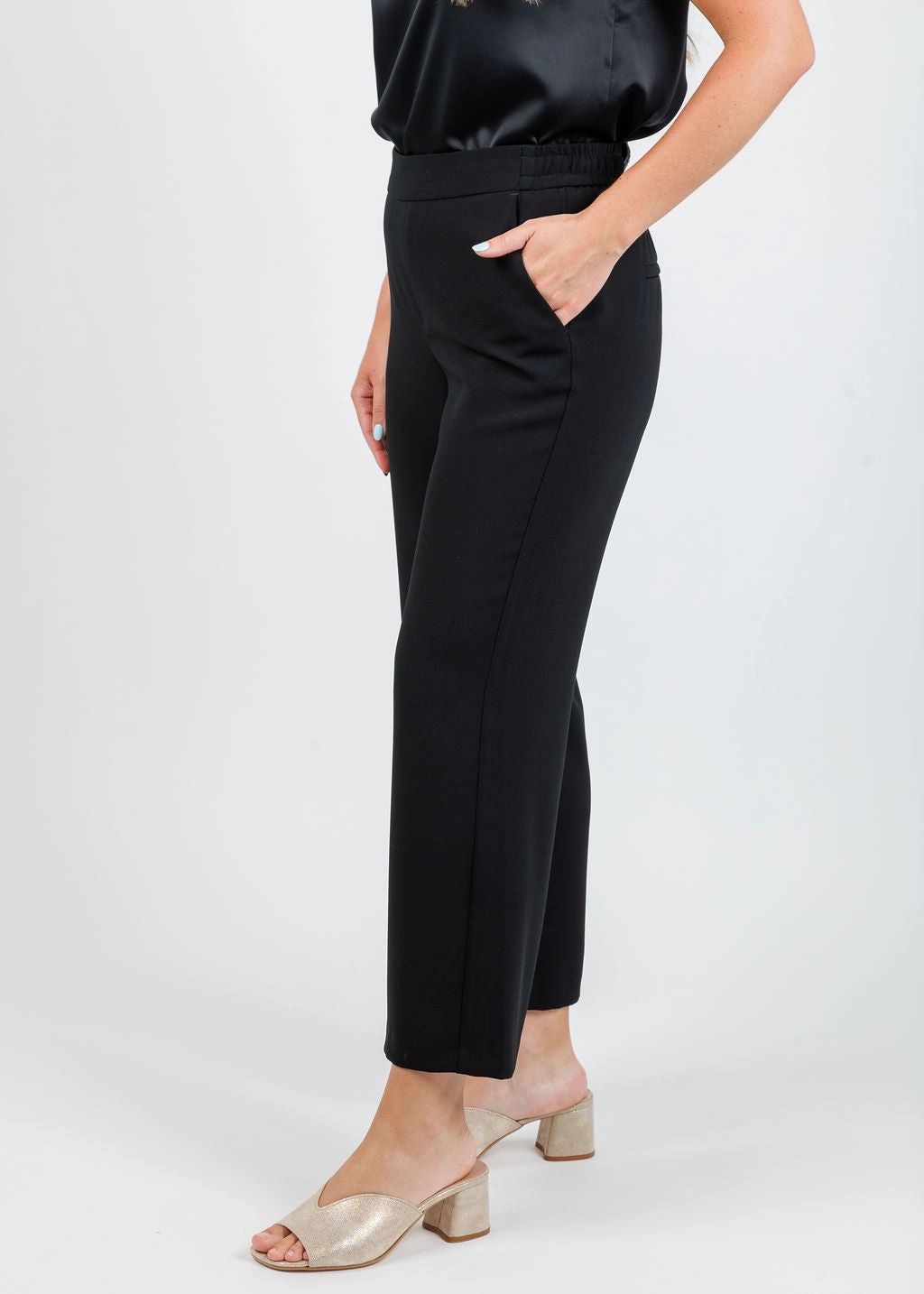 Chiara Crop Floating Crepe Pants - Black Modern Utility Clean Finish
