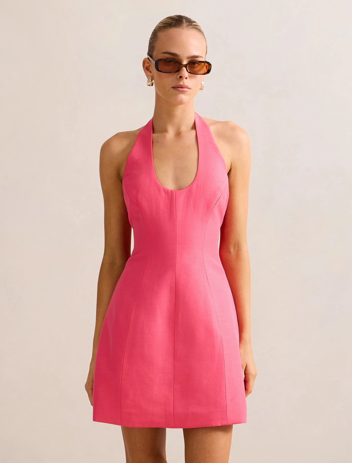 Comfy Shape Esther U-Neck Halter Linen Mini Dress