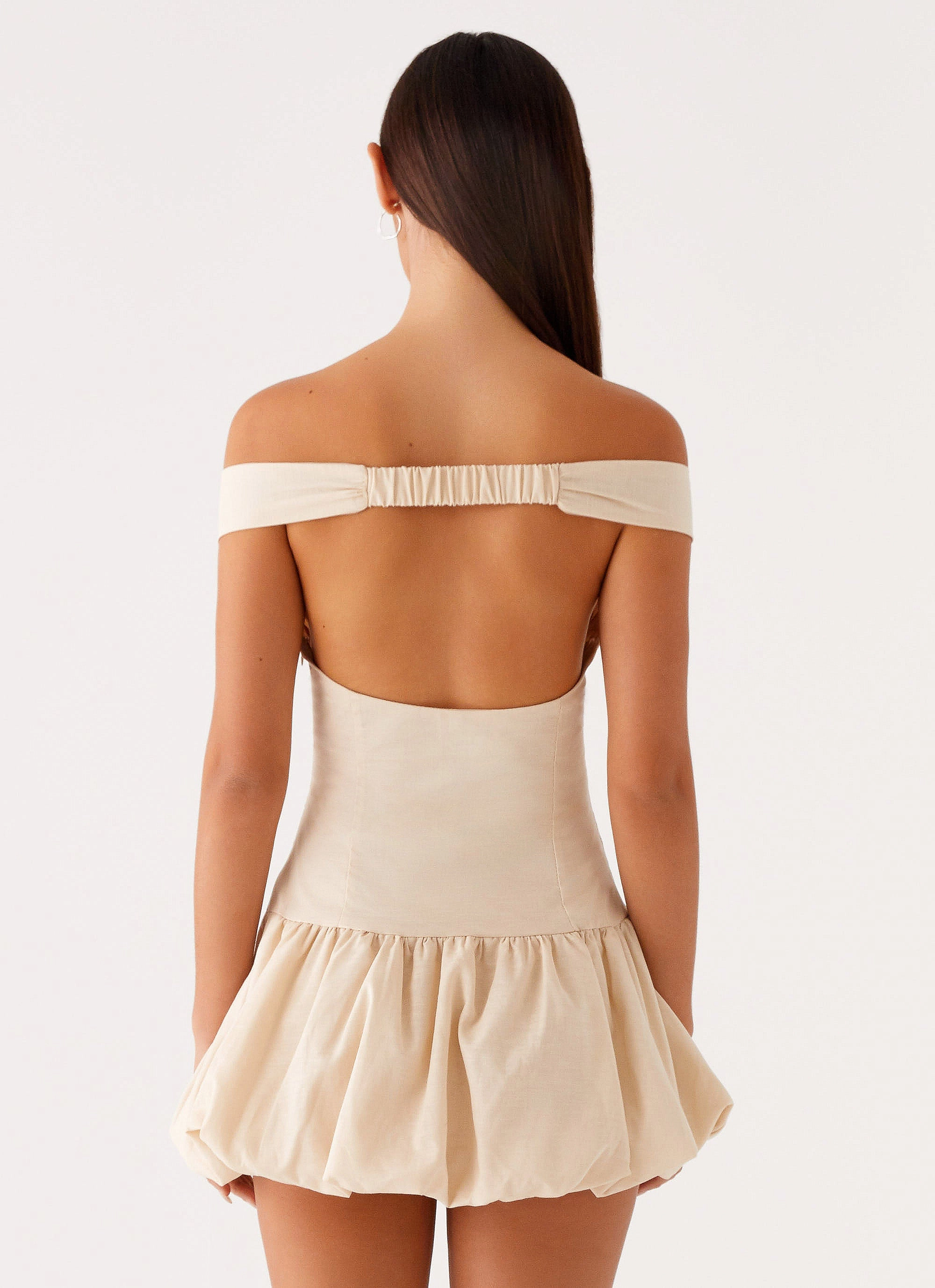 All Moments flattering appearance Endless Romance Off Shoulder Mini Dress - Butter