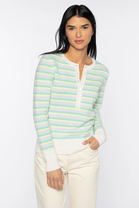 Micro Stripe Henley Double Layered Collar