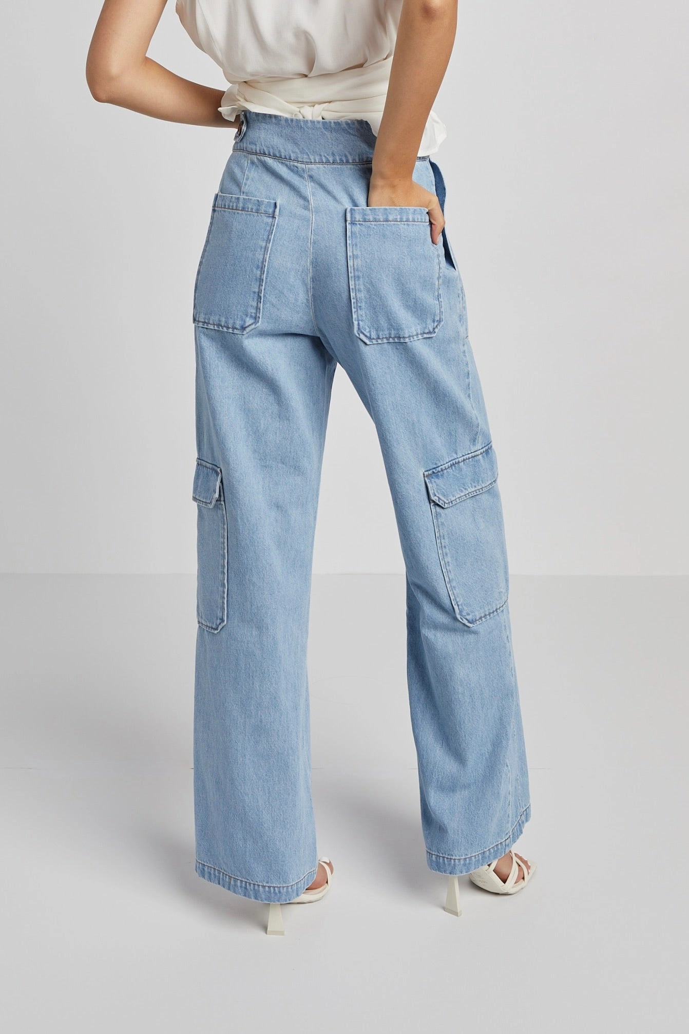 MoistureWickingFabric Nolan High Waisted Slightly Wide Leg Denim Cargo Pants