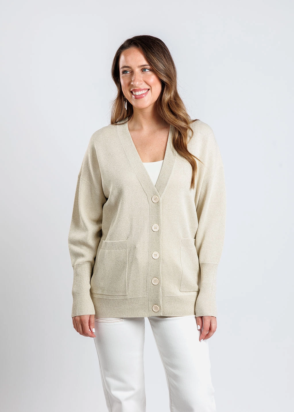 Recycled Fiber Layered Warmth Aspen Lurex Cardigan - Gold