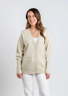 Recycled Fiber Layered Warmth Aspen Lurex Cardigan - Gold