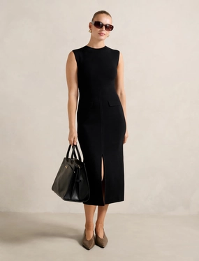 Chic Tailoring Chloe Extended Shoulder Knit Midi Dress