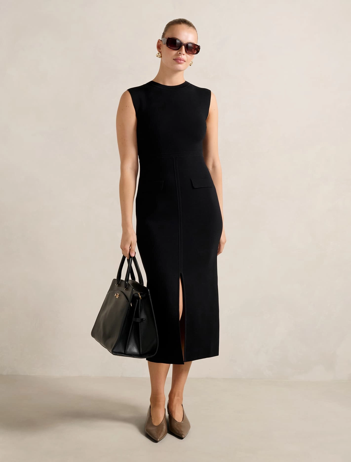 Chic Tailoring Chloe Extended Shoulder Knit Midi Dress