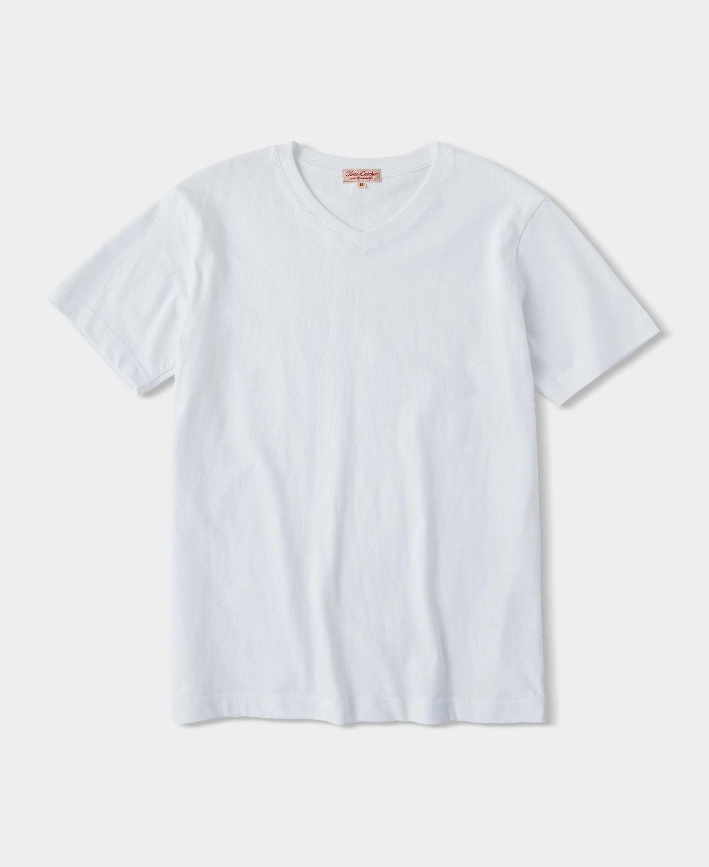 7.2 oz Cotton V-Neck Tubular T-Shirt - White Layered Neckline Abrasion Resistant Fabric