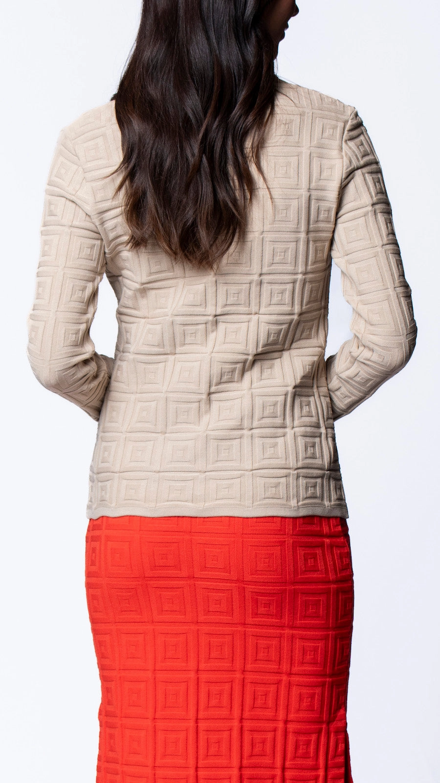 Zoe Square-Detail Knit Jacket - Mocha Reflective accents