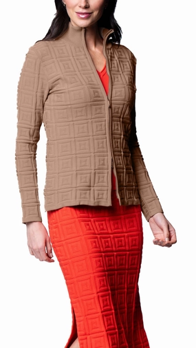 Zoe Square-Detail Knit Jacket - Mocha Adjustable Hem Lightweight Material