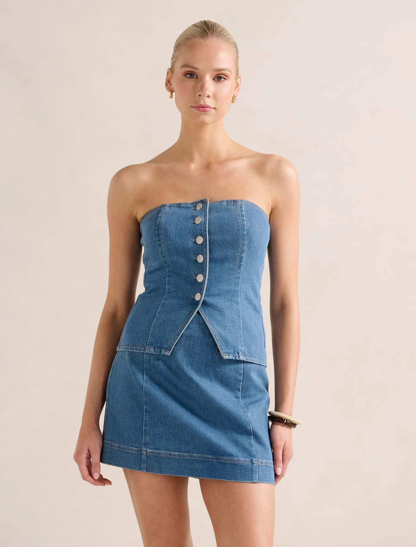 Fleece Pullover Loose Blouse Clarissa Denim Bandeau Top