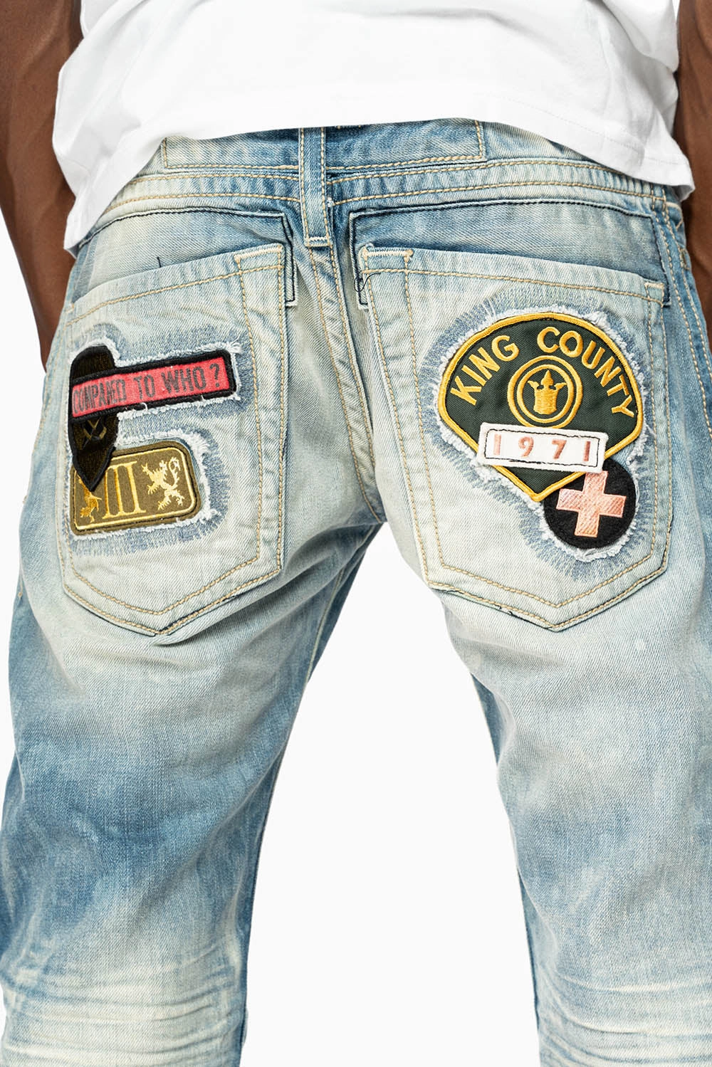 CLASSIC 5 POCKET STRAIGHT LEG JEANS LIMITED EDITION IN AQUARAMA WASH WITH PATCH quick dry Durable Weave