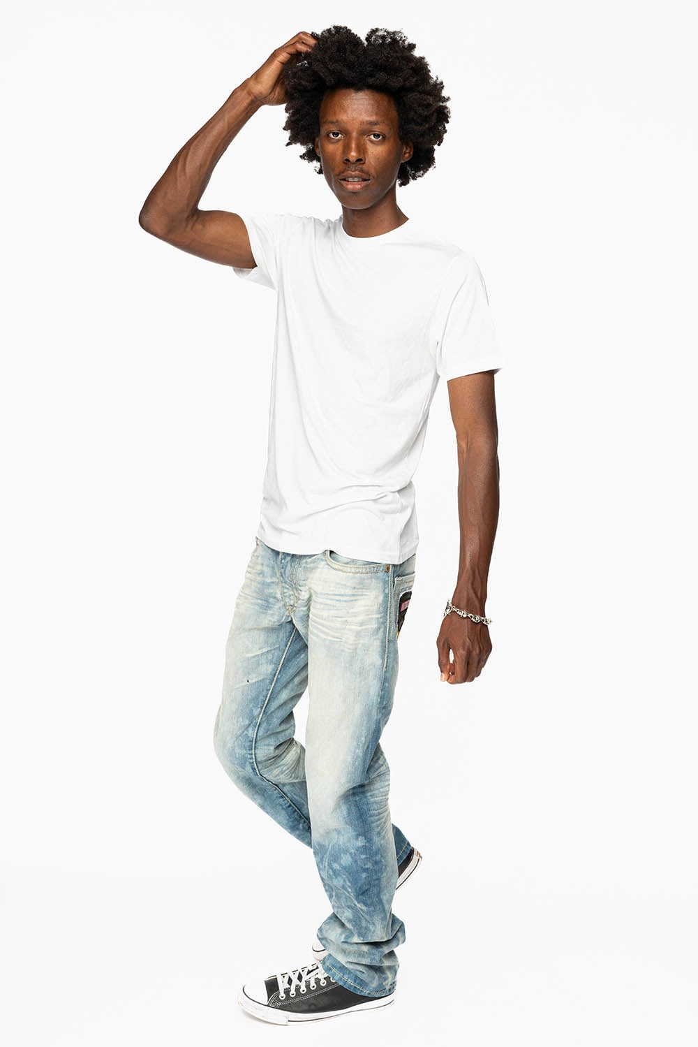 Breathable Brunch Outfit CLASSIC 5 POCKET STRAIGHT LEG JEANS LIMITED EDITION IN AQUARAMA WASH WITH PATCH