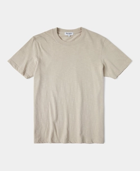 Classic Fit Loopwheel Slub Cotton T-Shirt - Oatmeal Durable Colorfast Finish