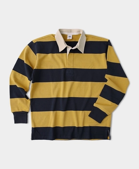 Compact Stitch Pattern Classic Fit Striped Jersey Rugby Shirt - Yellow/ Navy