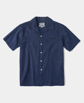 Flexible Shoulder Panels Weekend Adventure Classic Indigo Print Open Collar Shirt