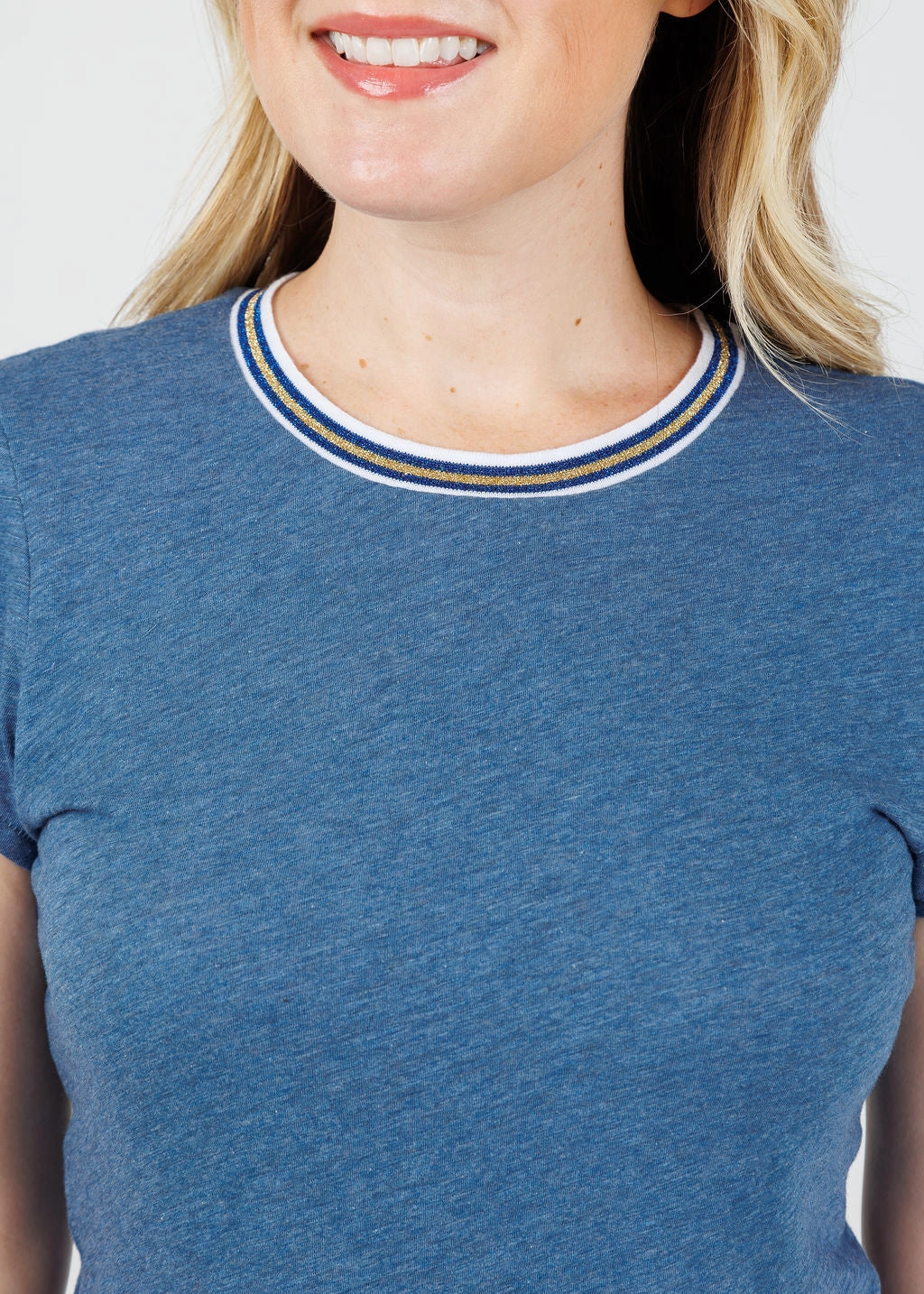 Festive Look Classic Metallic Tipped Ringer Tee - Denim Heather