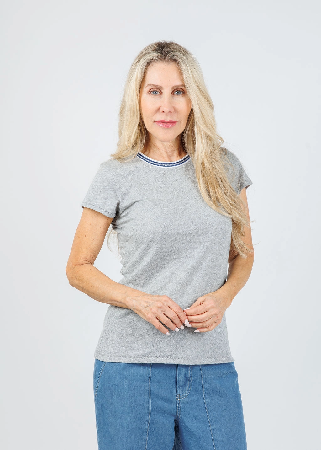 Classic Metallic Tipped Ringer Tee - Gray Heather Pure Cotton Winter Retreat