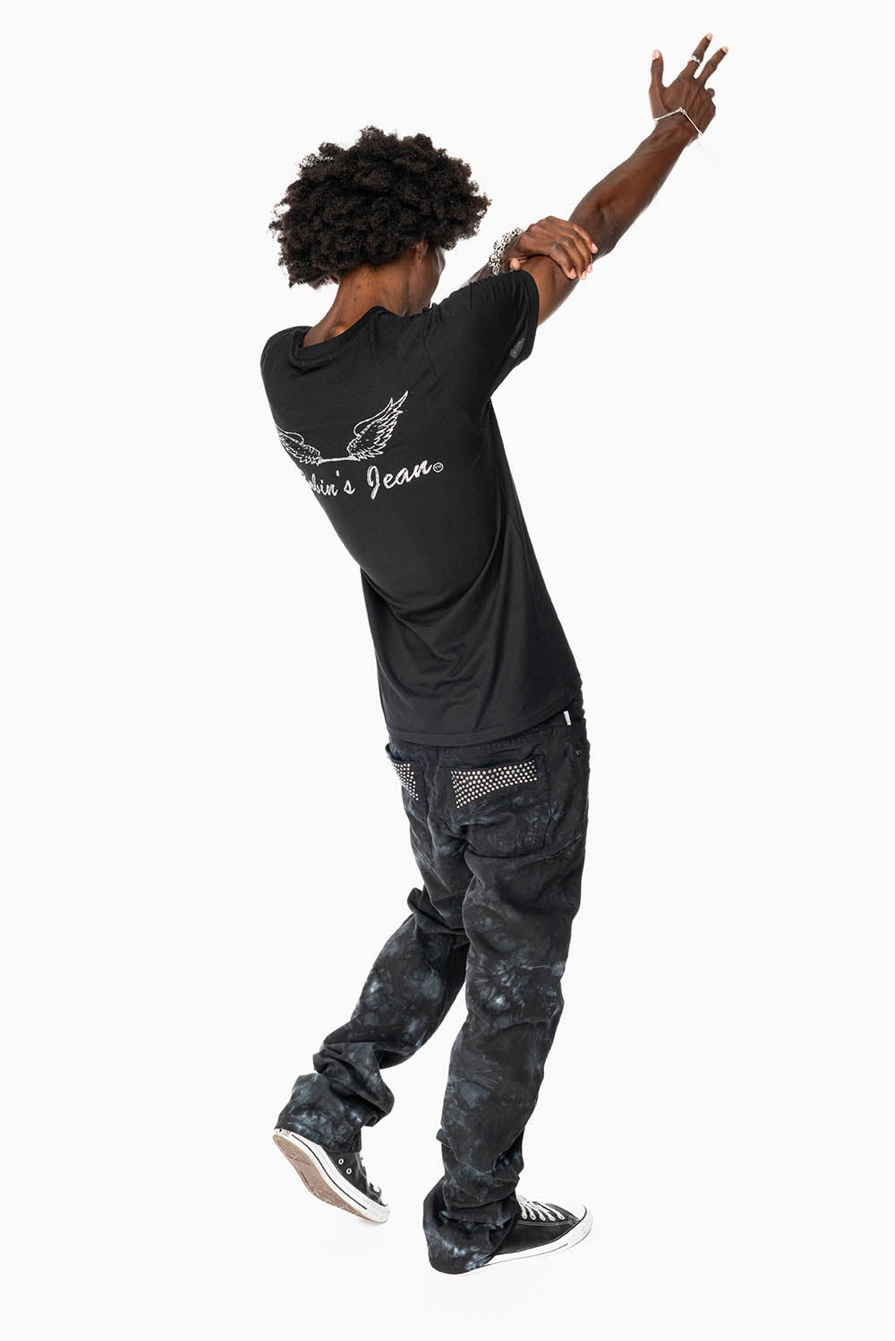 CLASSIC STRAIGHT LEG JEANS IN ASTRO BLACK WASH EMBELLISHED WITH BLK DIAMOND CRYSTALS City Walk Smart Casual