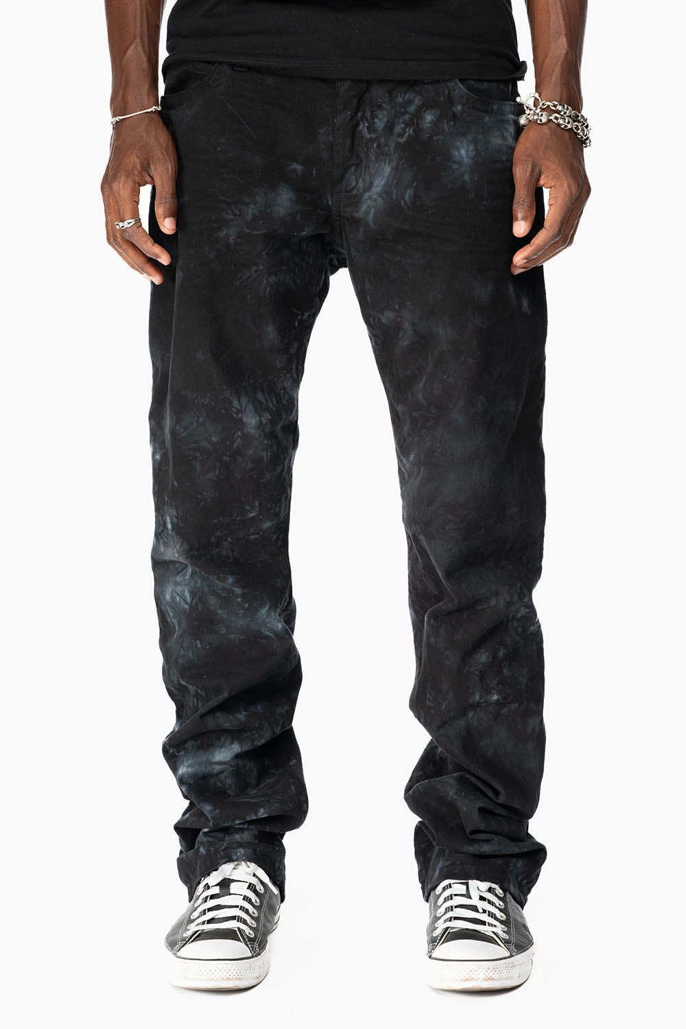 fade resistant color CLASSIC STRAIGHT LEG JEANS IN ASTRO BLACK WASH EMBELLISHED WITH BLK DIAMOND CRYSTALS