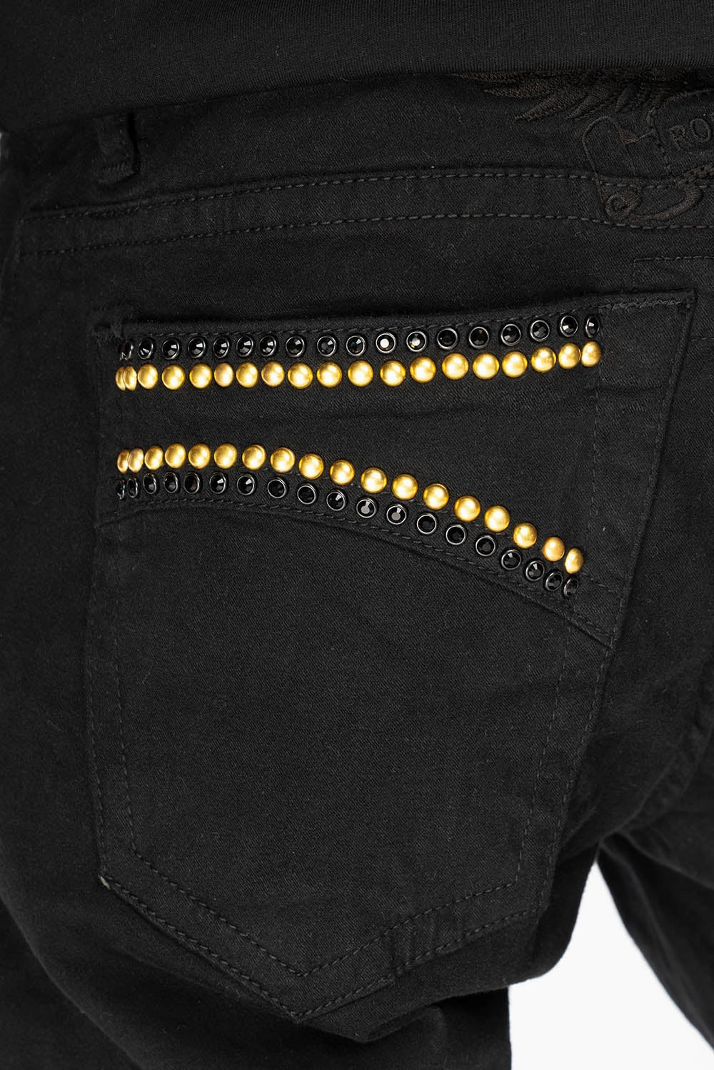 CLASSIC STRAIGHT LEG JEANS IN  BLACK WASH EMBELLISHED WITH STUDS & CRYSTALS Weekend Warrior Elegant Office Wear Modern Rainy Day