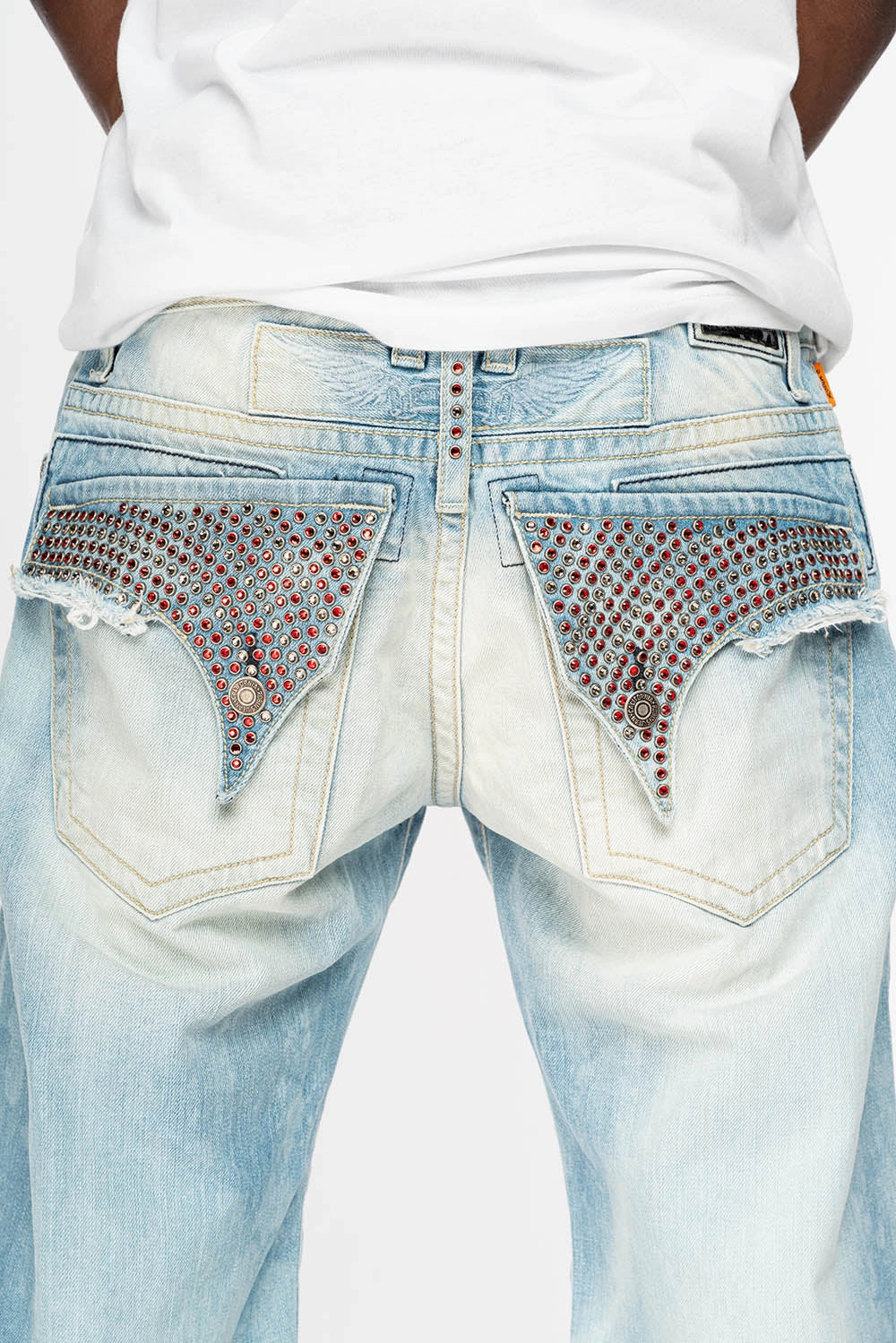 MENS LIMITED EDITION DESTROYED SHORTS WITH FLAP POCKET IN 5D LIGHT WASH WITH CRYSTALS Ready For All Neutral Tones