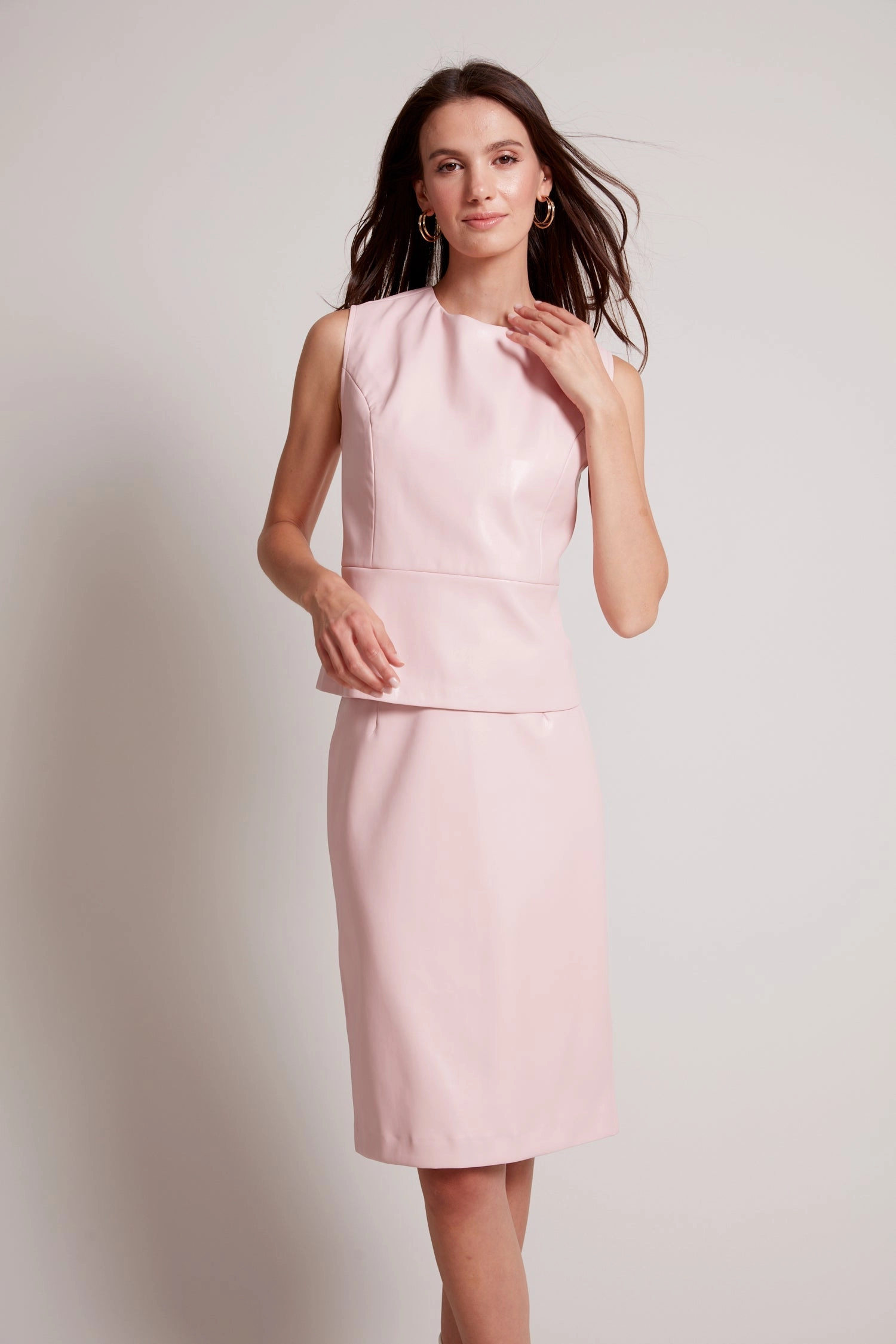 Crisp Finish Ventilated Panels Reese Vegan Leather Pencil Skirt - Soft Pink