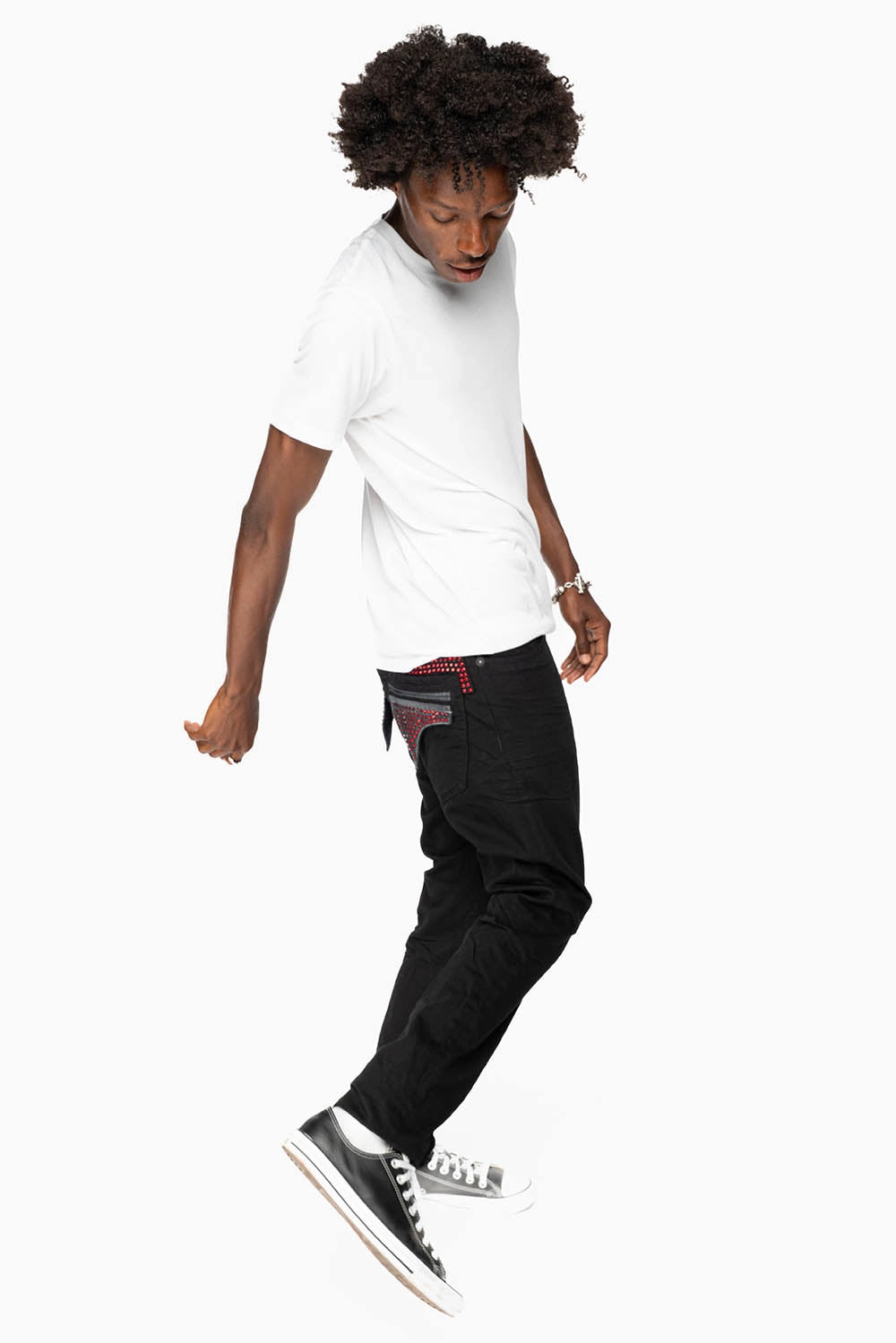 MENS LIMITED EDITION FLAP POCKET SLIM JEANS IN PURE BLK WASH WITH CRYSTALS Modern Youth Style Party Look Party Look Couple Look Earthy