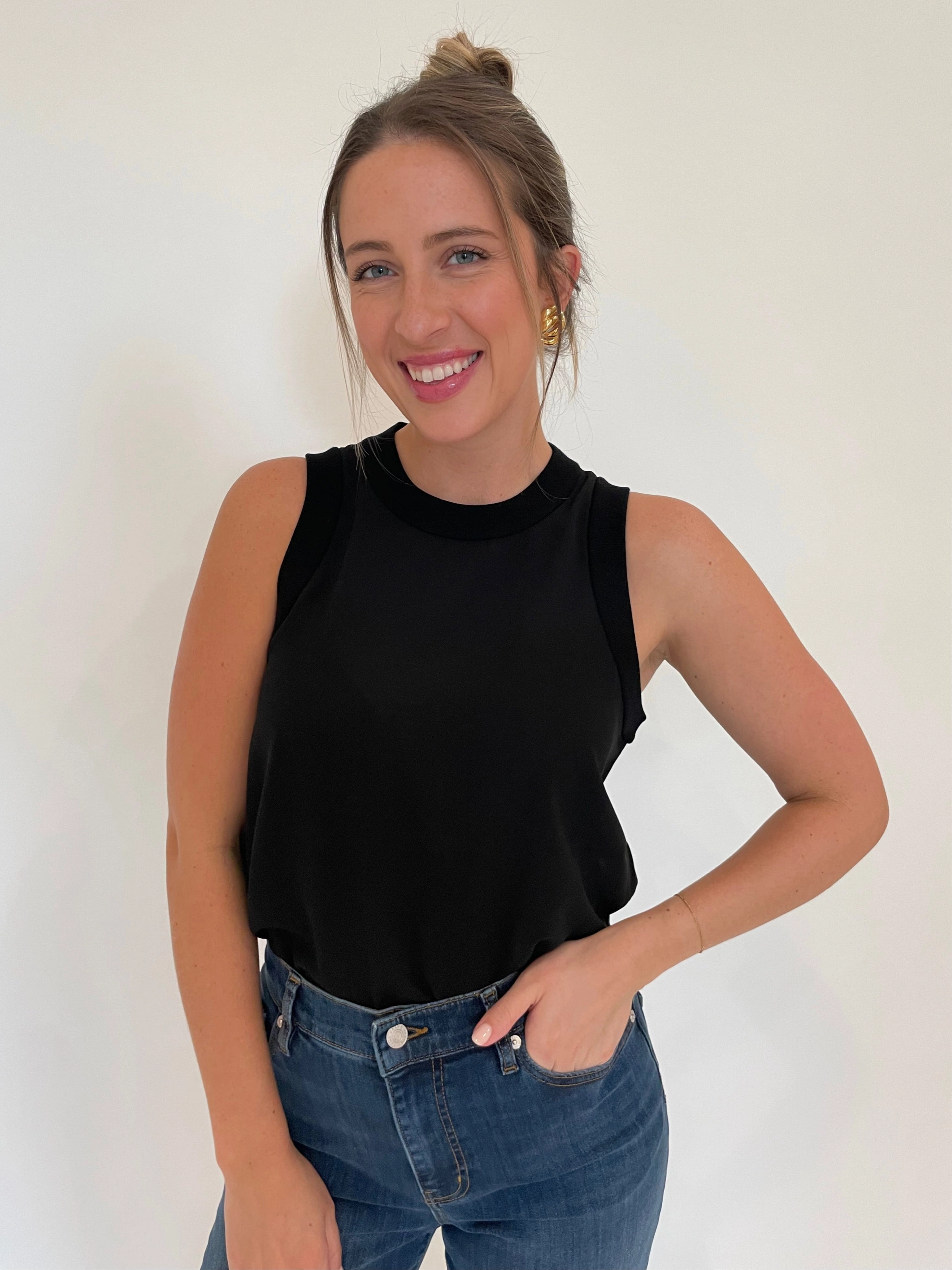 Regular Fit Georgette Sorona Tank Top - Black