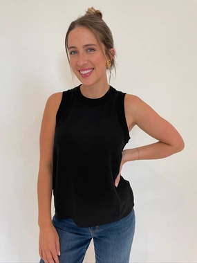 V-neck style Mix-And-Match Georgette Sorona Tank Top - Black