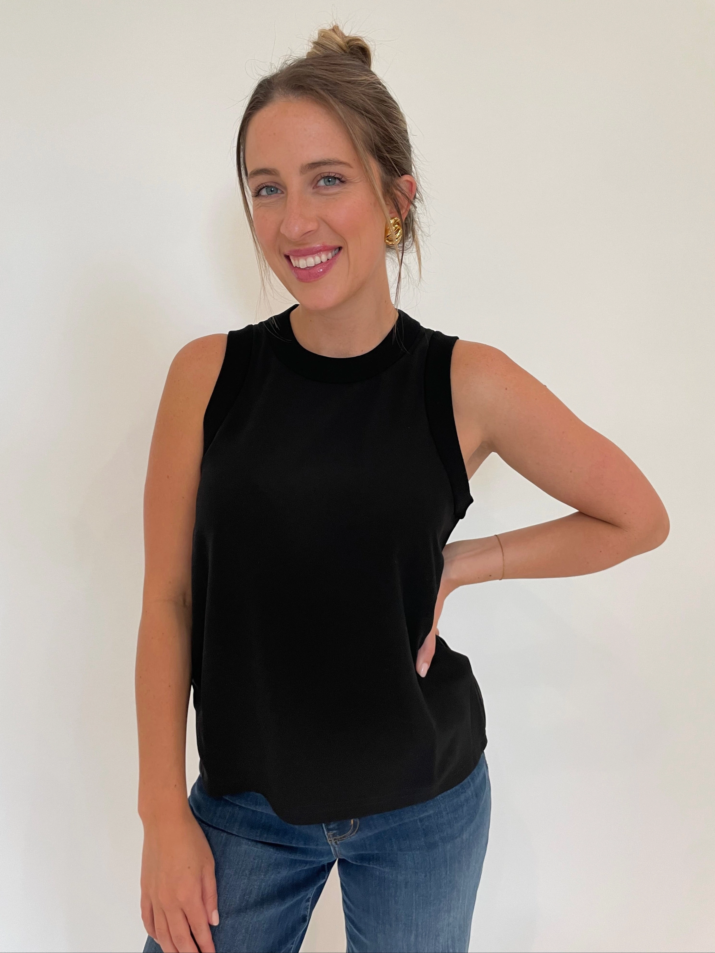 V-neck style Mix-And-Match Georgette Sorona Tank Top - Black