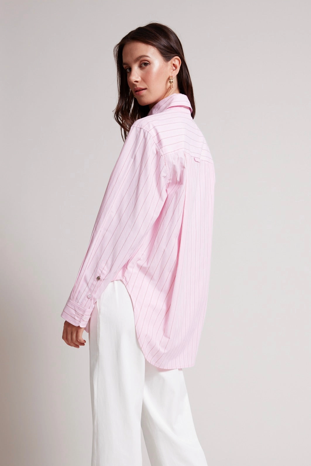 Kean Boyfriend Striped Button Down Shirt - Pink-a-boo Water Repellent Finish Friends Meetup