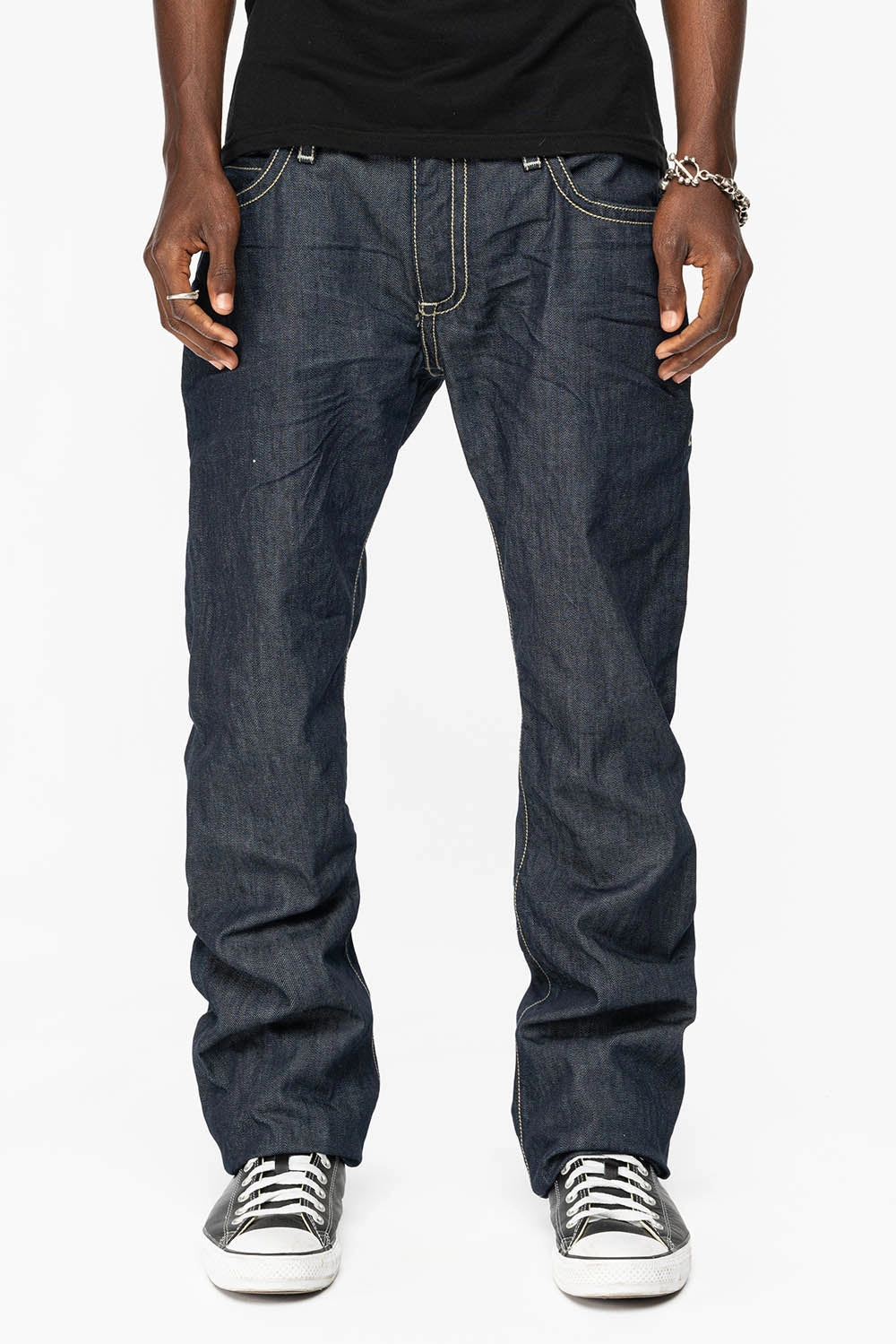 CLINT W/BLACK LEATHER ZIPPER  FLAPS IN RINSE WASH Timeless Look