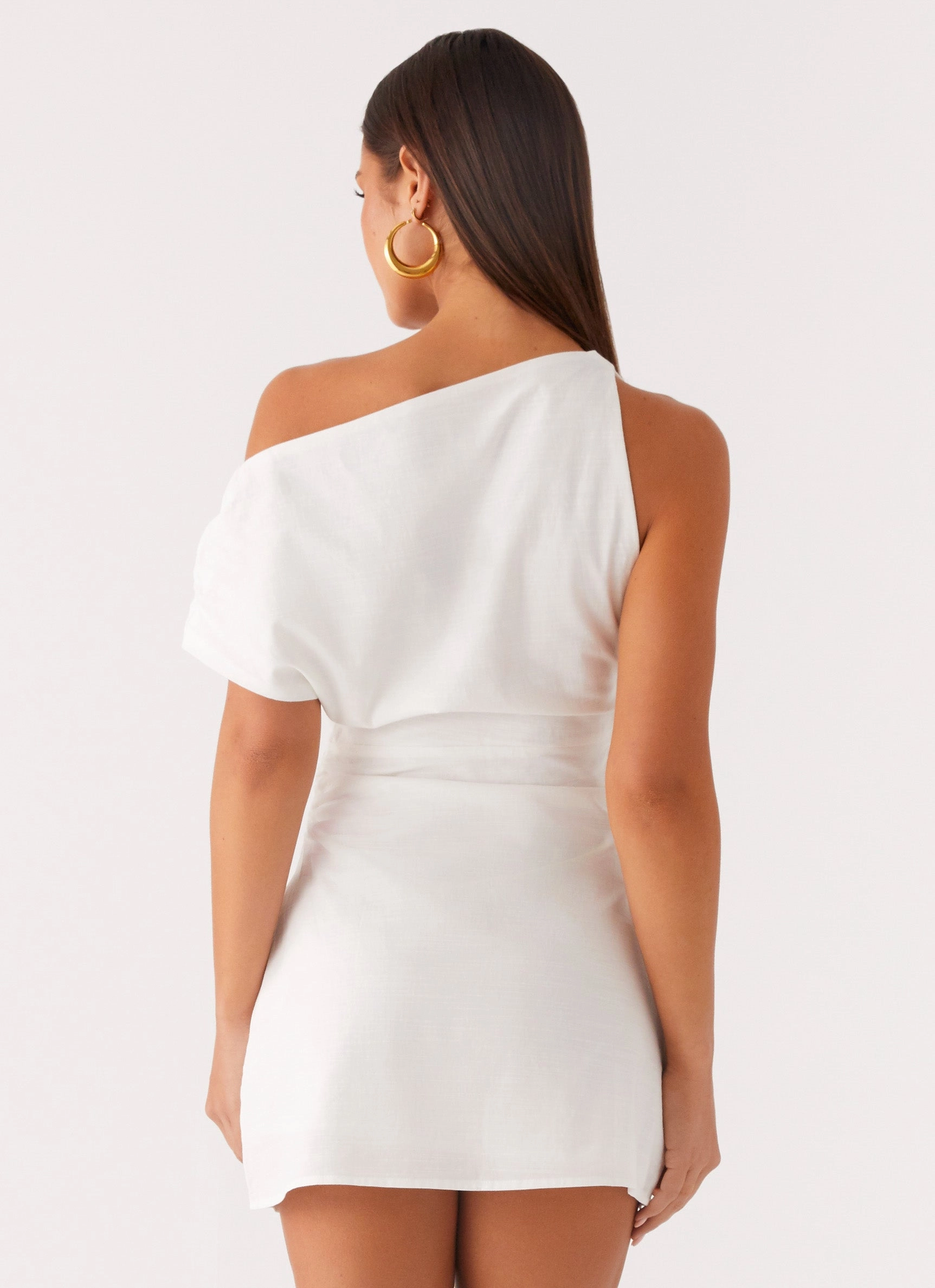 Moonlight Oasis Asymmetrical Cotton Mini Dress - Off White Resort Vibes Chill Detail