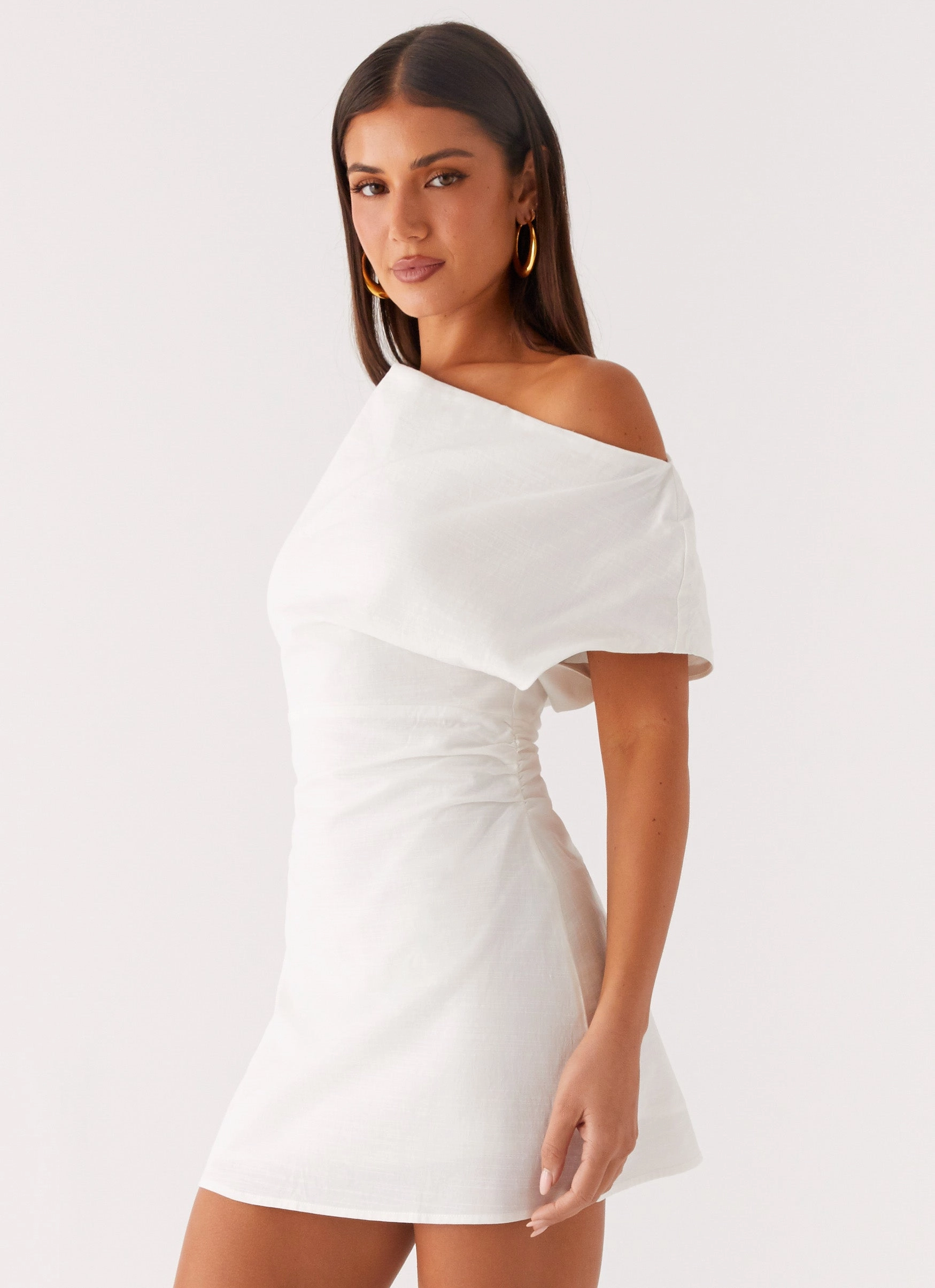Moonlight Oasis Asymmetrical Cotton Mini Dress - Off White Cool Shape