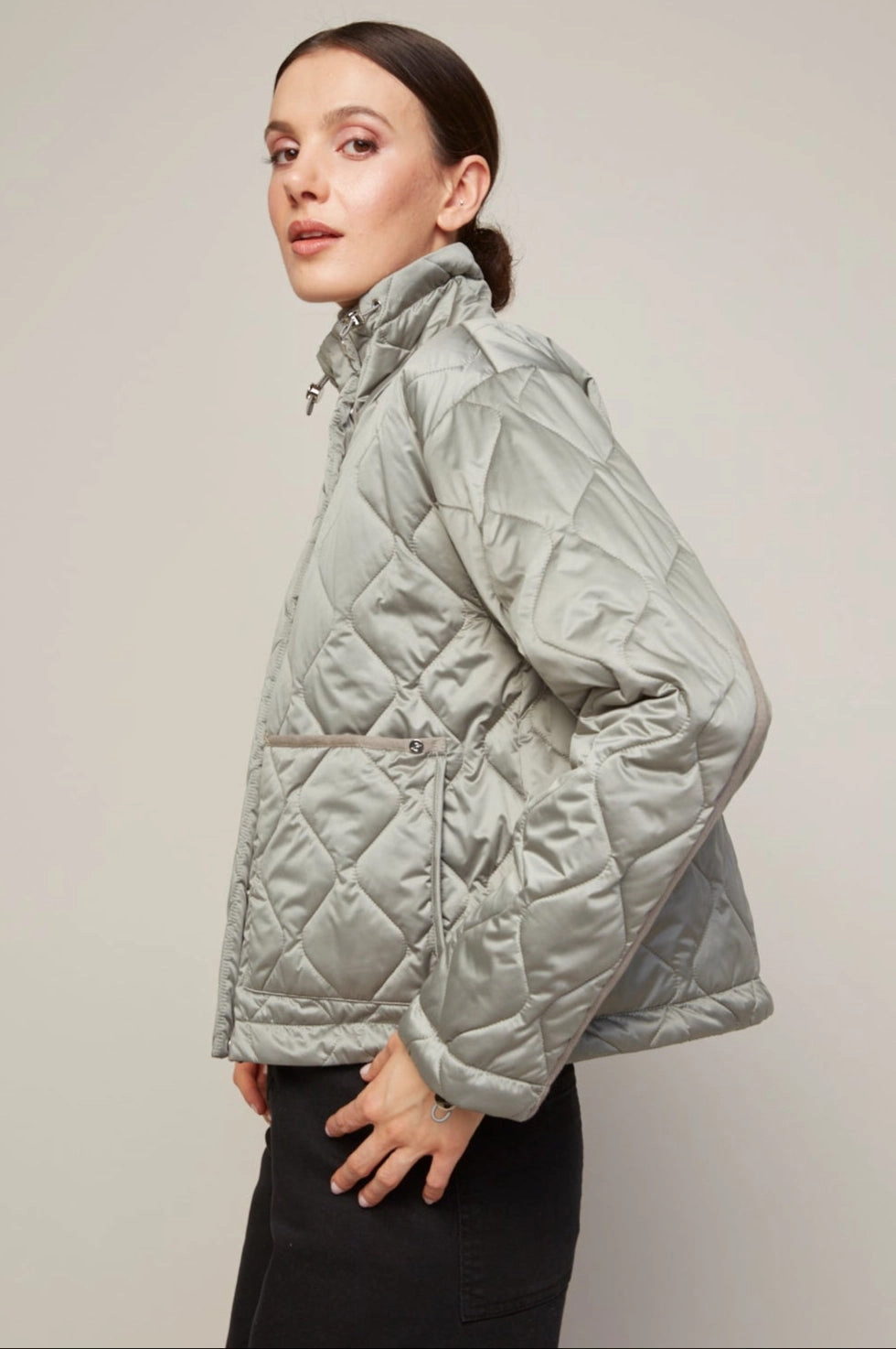 Billie Drop Shoulder Quilted Jacket With Twill Tape Detail - Agave Green Changeable Style Breathable Technology