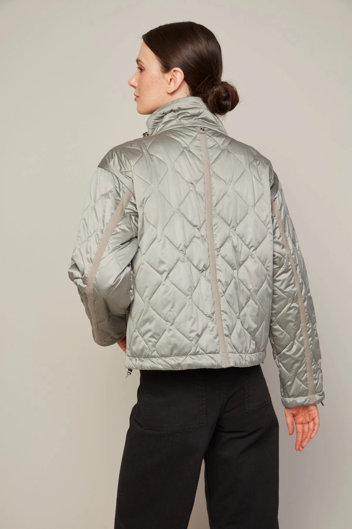 Billie Drop Shoulder Quilted Jacket With Twill Tape Detail - Agave Green Abrasion Resistant Panels
