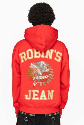 ROBIN??S HEAVY WEIGHT NATIVE AMERICAN CHIEF PULLOVER HOODIE IN RED product glove protection