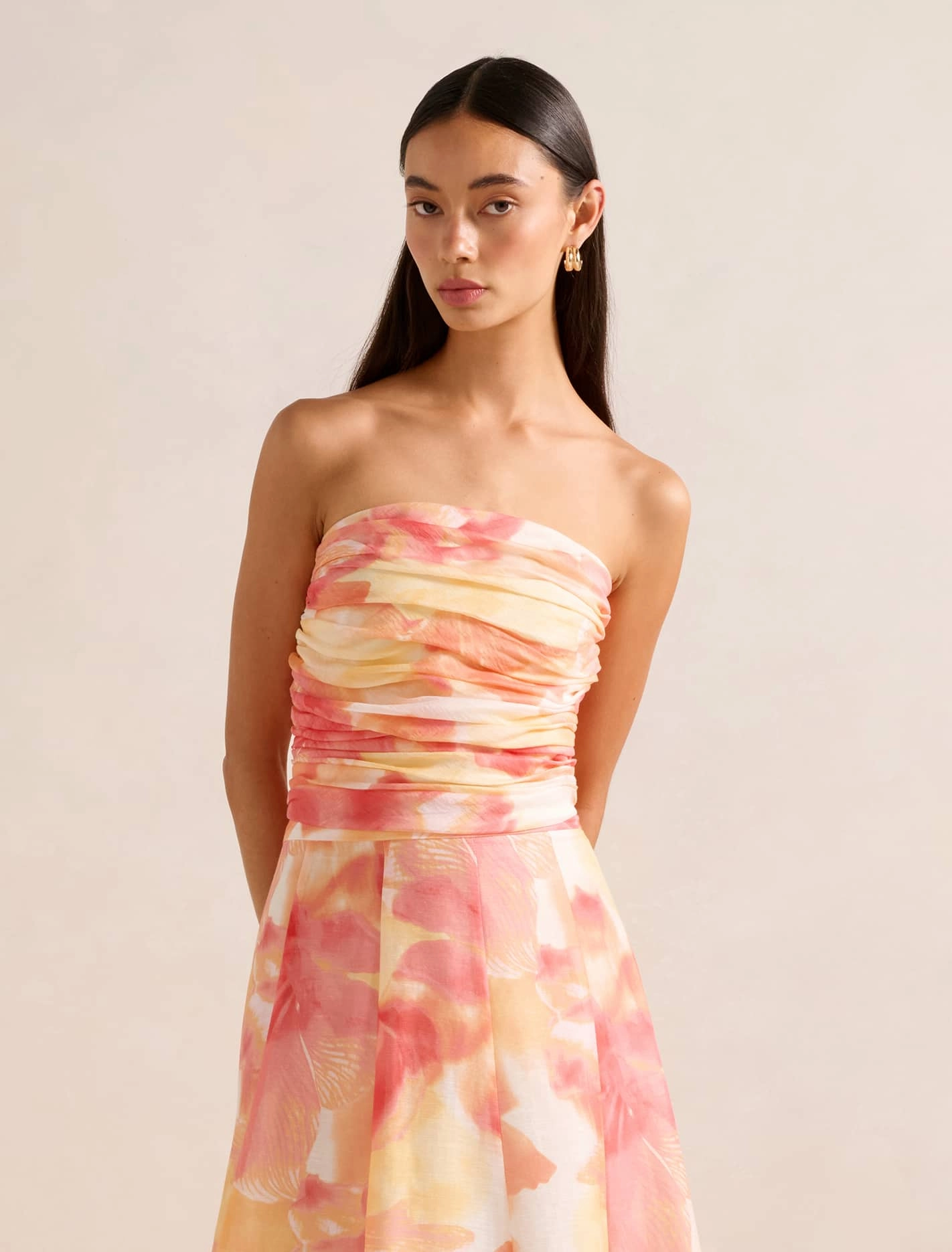Two Tone Weave Laia Tucked Strapless Top