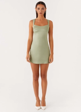 Odette Satin Mini Dress - Sage Gender Fluid