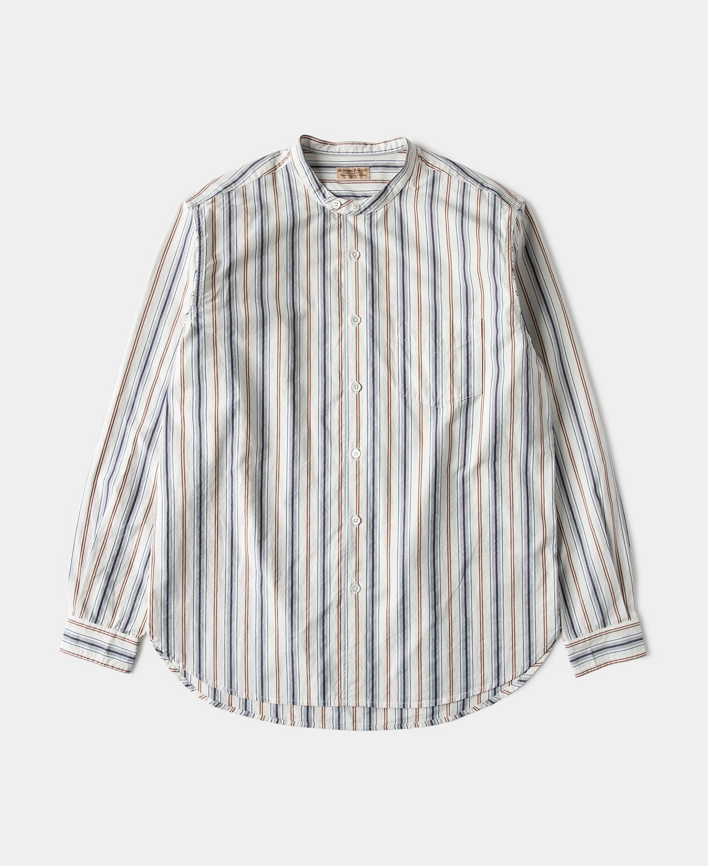 Colour Stripe Band Collar Shirt - White Effortless Style Micro Perforated Texture