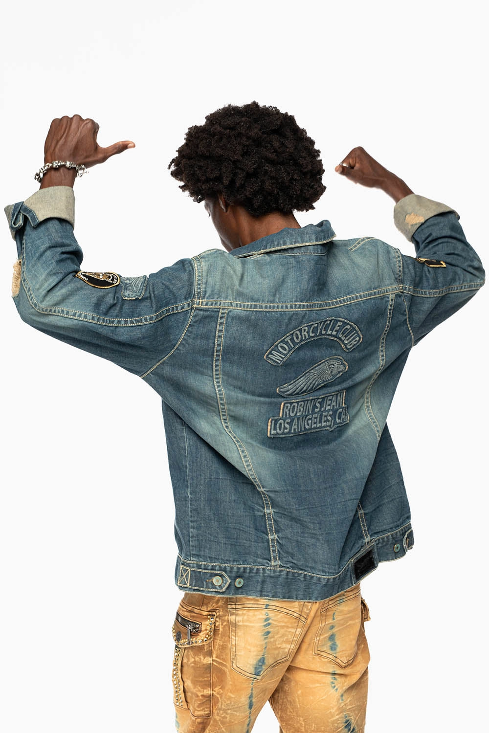 Noise Reduced Fabrics QuickDryMaterial ROBINS MOTORCYCLE CLUB DENIM JACKET IN SMOKY BLUE BROKEN WASH WITH MULTIPLE  PATCHES